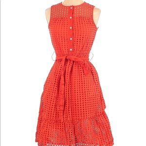 J Crew A line crew neck button up orange square lace casual summer dress size 10